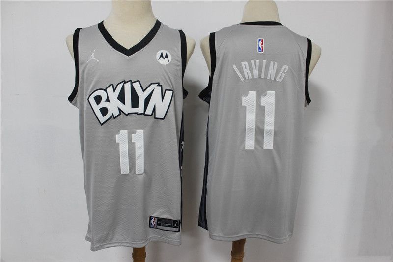 Men Brooklyn Nets #11 Irving light grey With Jordan logo 2021 Game NBA Jersey